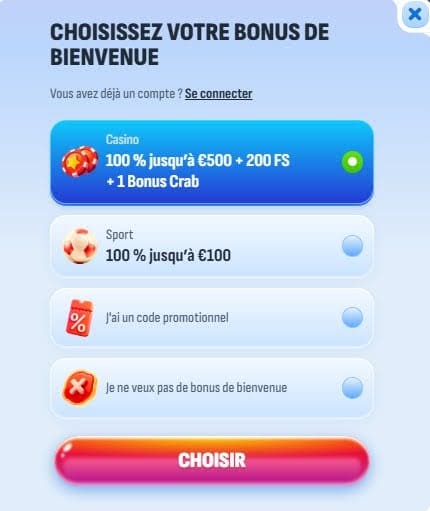 Nomini Casino choix bonus bienvenue