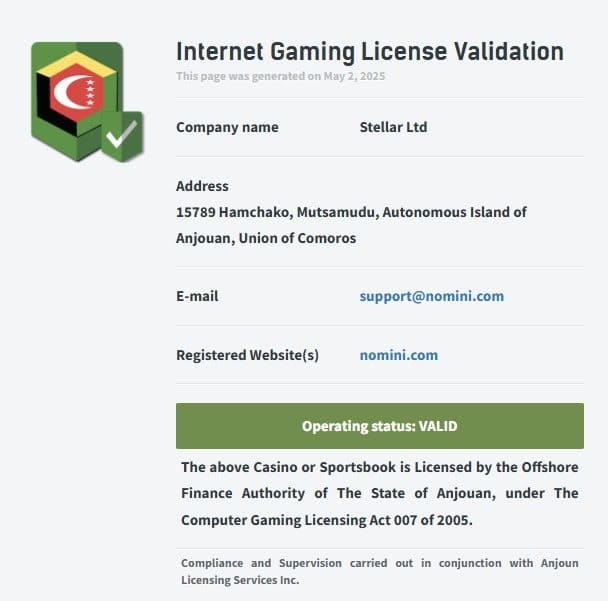 Nomini Casino licence